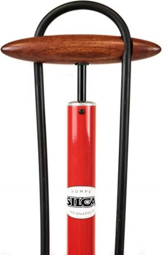 Silca SILCA Pista Standpumpe Rot  Hochdruck-Standpumpe mit Stahlzylinder, Eschenholzgriff, Lederkolbendichtung, bis 15 bar, für Presta/Schrader-Ventile, inkl. Manometer – Bild 3