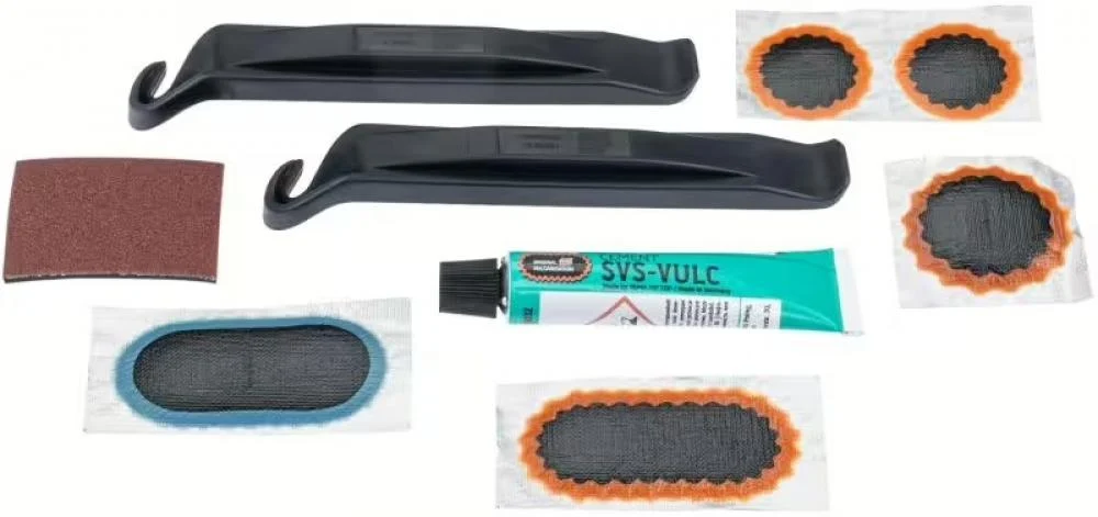 RemaTipTop Tip Top Flickzeug Set TT 05 SB Schlauchreparaturset mit Reifenhebern Vulkanisierflüssigkeit Flicken Raupapier Fahrrad Pannenset