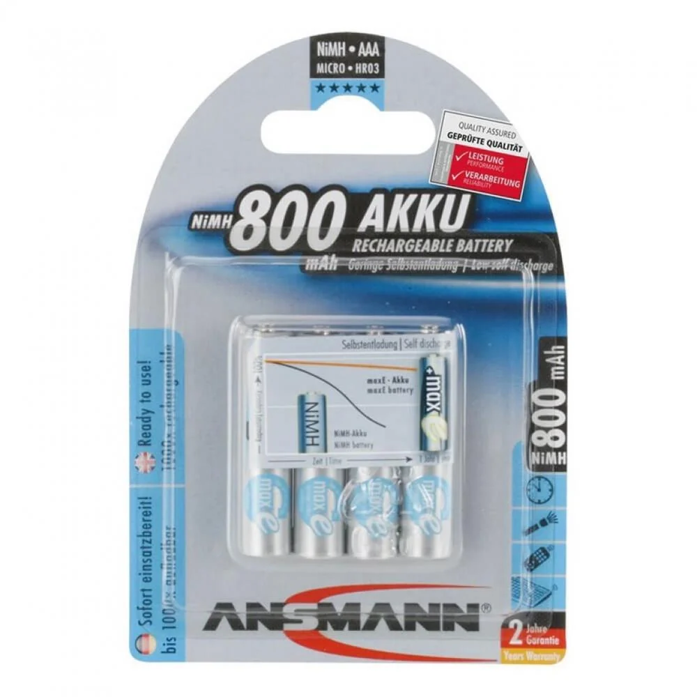 ANSMANNAG Ansmann Akku Micro 800mAh NiMH 1,2V AAA 4er-Set