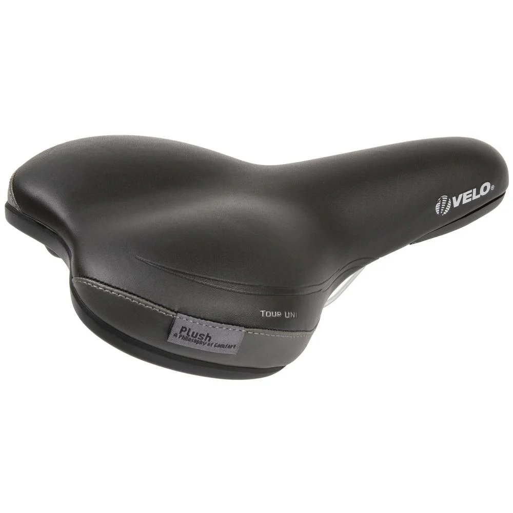  Velo Plush Tour-UNI Unisex Fahrradsattel schwarz/grau, Arc-Tech Federung & O-Zone Cut, 2-Komponenten Schale