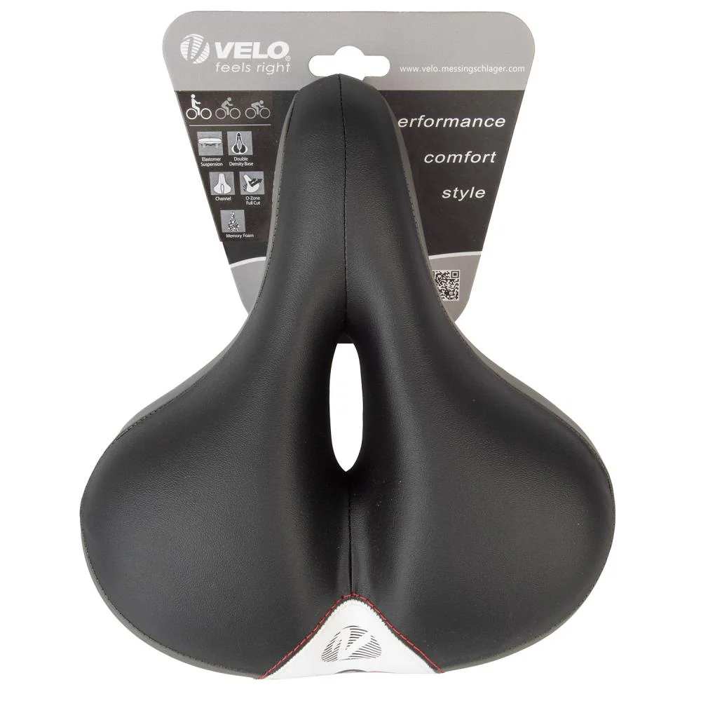 Velo Velo Newport Gemini Damen-Fahrradsattel, schwarz/grau, 245x212 mm, Memory Foam, O-Zone Full Cut, D2-Konstruktion, Elastomer-Federung