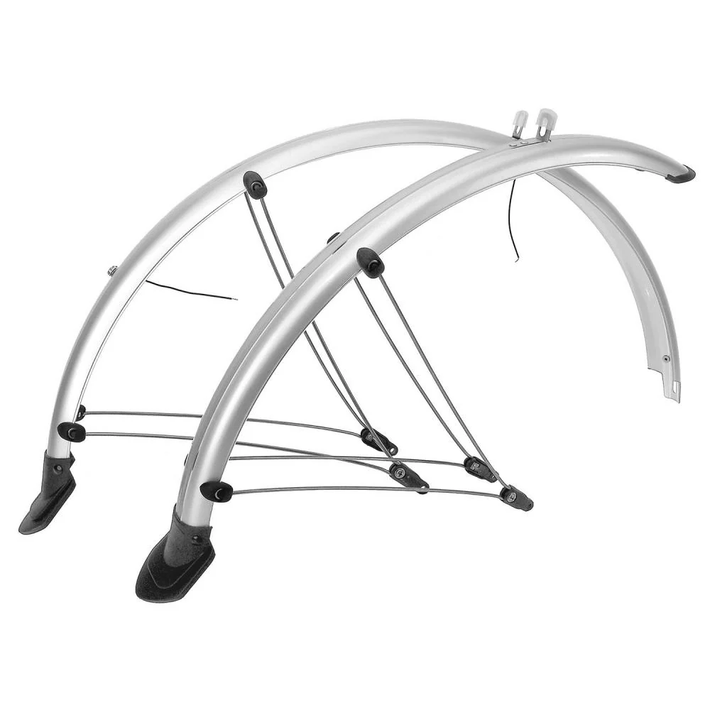 Messingschlager M-Wave Schutzblech-Set 28" silber, Kunststoff, 45 mm, mit Streben, Kontaktstreifen & Lichtkabel