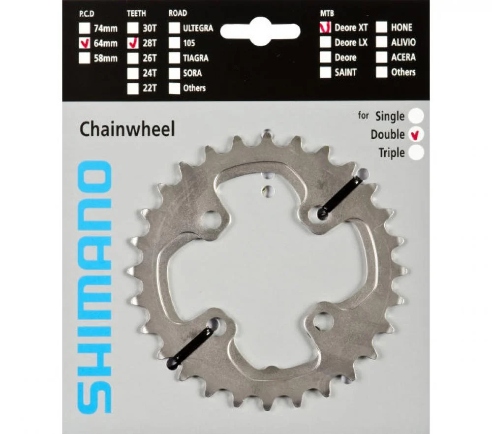 Shimano XT FC-M785 Kettenblatt 28 Zähne silber - präziser Antrieb für 2x10-fach – Hauptansicht