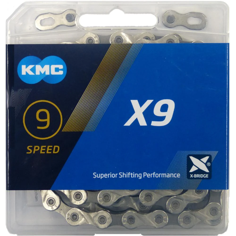 KMC Chain Europe NV KMC - Fahrradkette X9 Silber/Grau - 9-fach - 1/2" x 11/128" - 114 Glieder - 6,6mm - hohe Haltbarkeit - präzise Schaltvorgänge - für Shimano, SRAM & Campagnolo geeignet – Hauptansicht