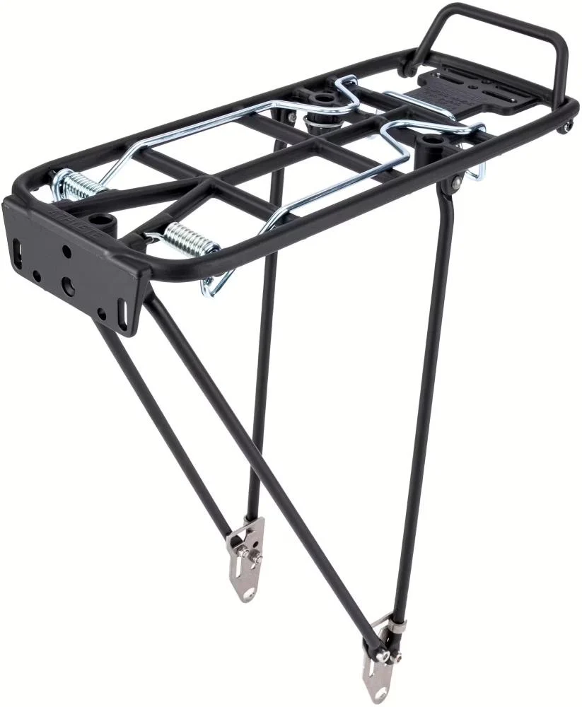 Pletscher Pletscher Gepäckträger Quick-Rack 28-29 Zoll - robuster Aluminium-Gepäckträger mit Federklappe, werkzeugloser Schnellmontage an Sattelstütze Ø 25-32 mm und Ausfallende, schwarz, bis 25 kg Tragkraft