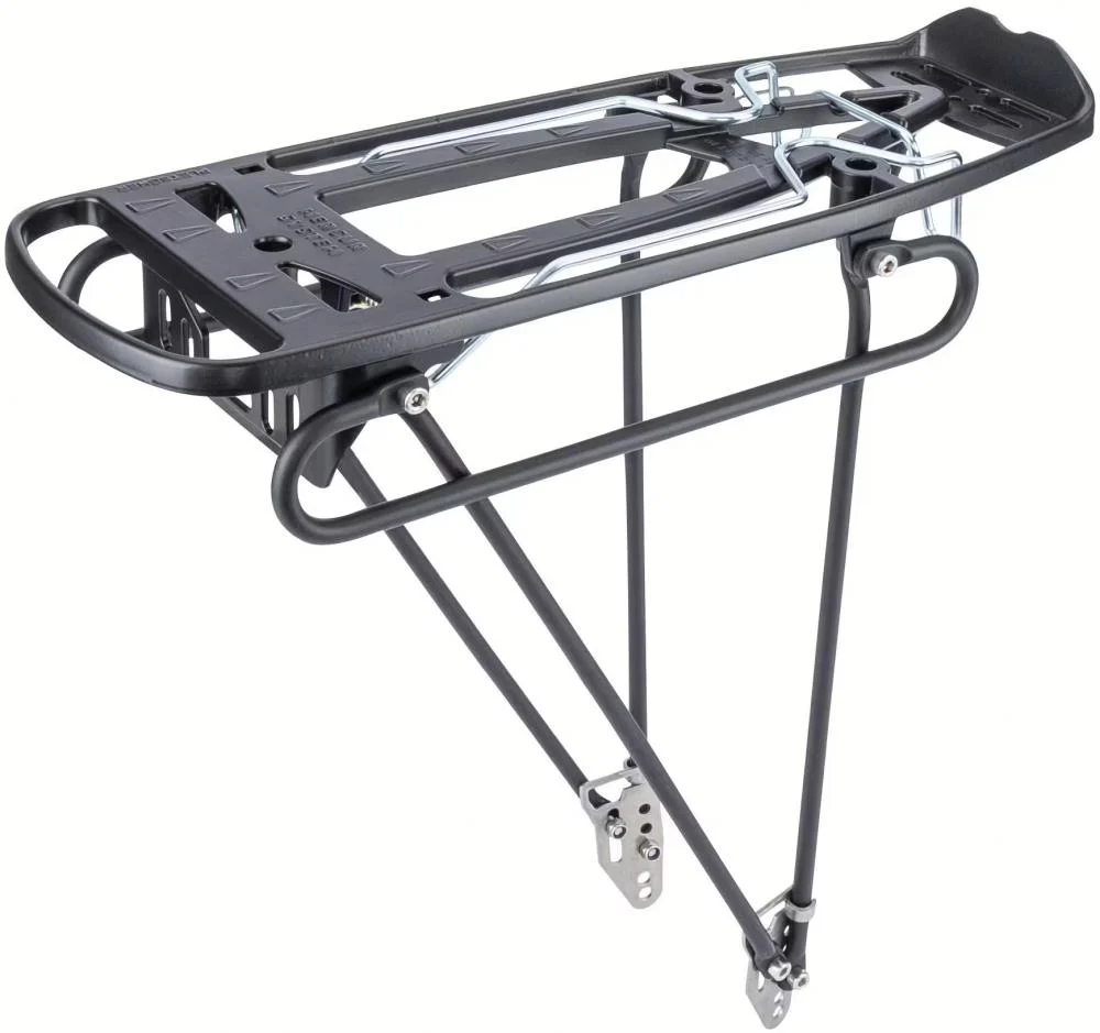 Pletscher Pletscher Gepäckträger Mercur System 26-28 Zoll - verstellbarer Aluminium-Gepäckträger mit 3-Punkt-Taschenaufnahme, Federklappe, Edelstahlplatten, Pumpenhalter, schwarz, bis 25 kg Tragkraft