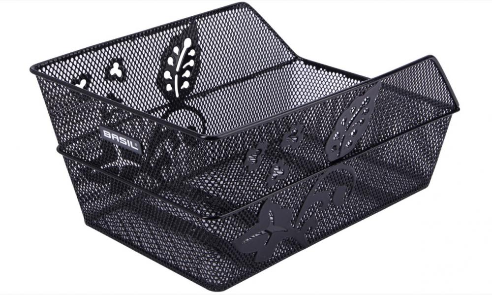 BASIL Basil Cento Flower HR-Schultaschenkorb - schwarz engmaschig Stahl festmontiert Blumenmotiv 39x24x20 5 cm stabil bis 10 kg belastbar - Gepäckträgerkorb – Bild 2
