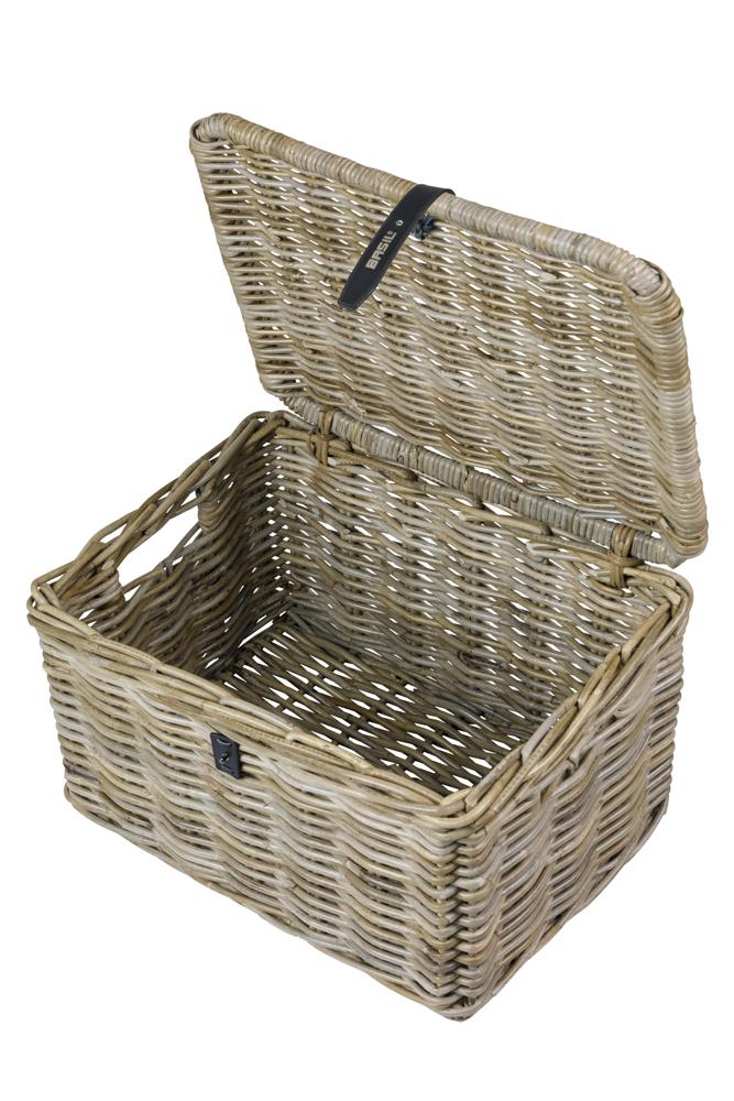 BASIL Basil Dax L Vorderradkorb aus Rattan mit Deckel - grobm., grau, 36x48x30 cm, bis 5 kg Traglast