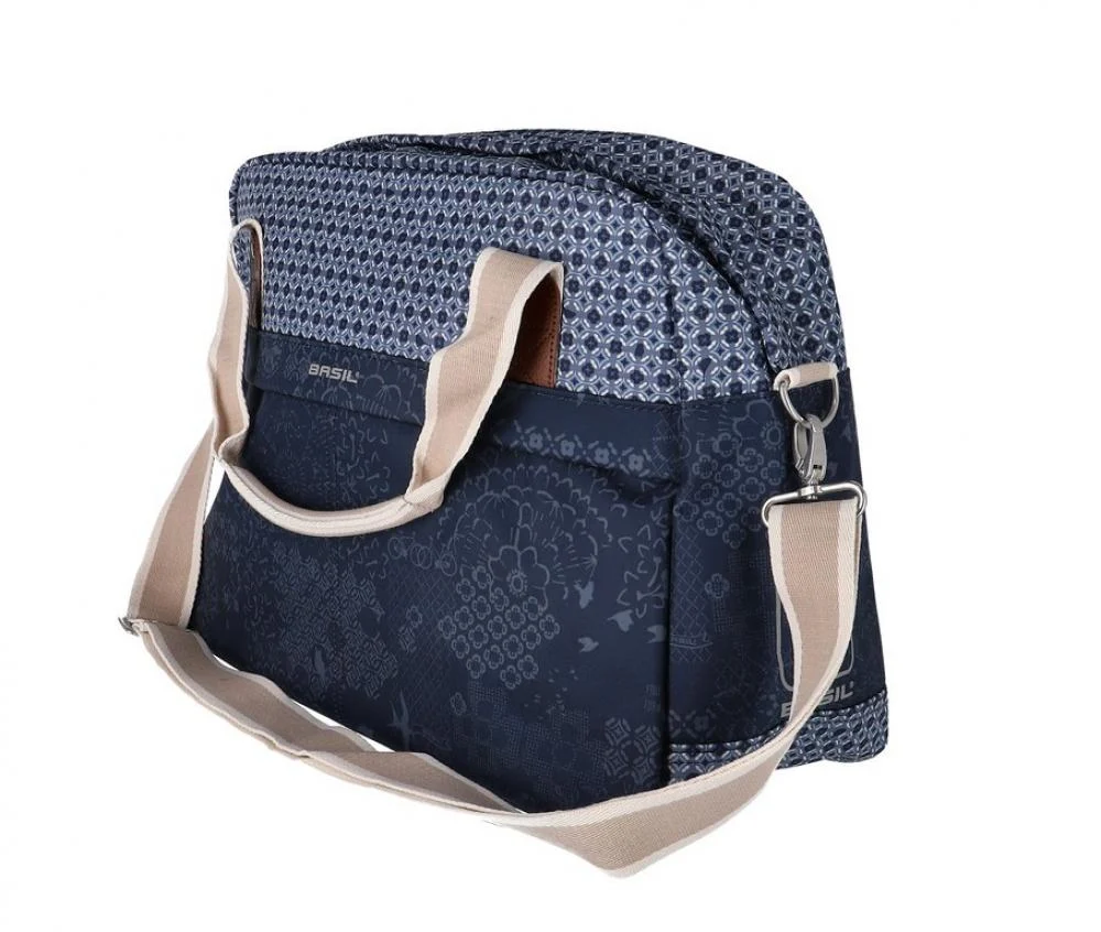 BASIL Basil Boheme Fahrrad Schultertasche, 18L, blau, wasserabweisend, böhmischer Print, Hook-On System, Reißverschluss, Reflektordetails, für E-Bikes geeignet