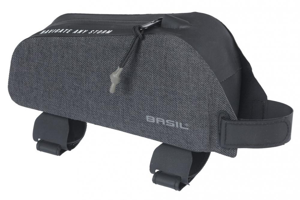 BASIL Basil Oberrohrtasche Navigator Storm 0,8 Liter schwarz - wetterfeste Rahmentasche mit Reflektoren, Klettverschluss & IPX3-Schutz