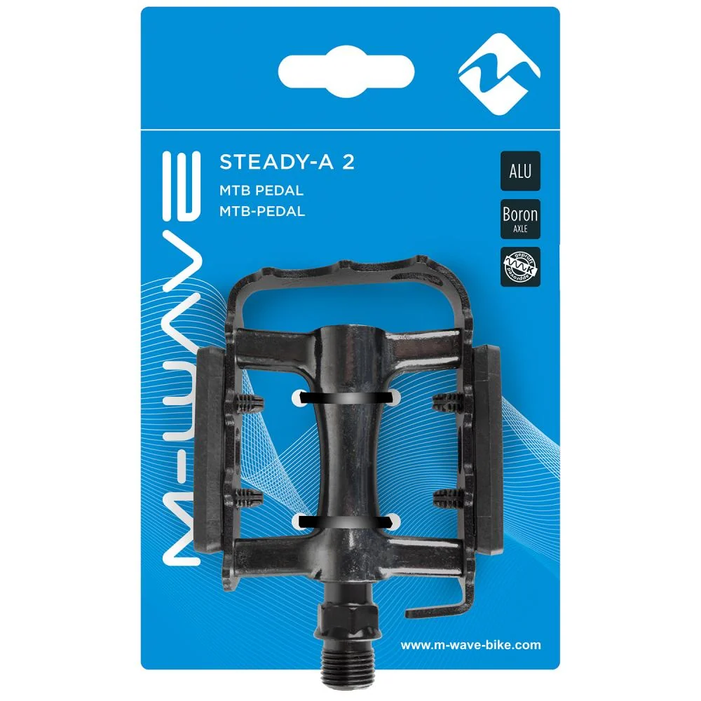 M-WAVE M-WAVE Steady-A2 Pedale 1 Paar schwarz - Aluminiumkörper & Käfig, Boron-Achse 9/16\", 273 g, Gleitlager, Trittfläche 90x62 mm, Reflektoren, StVZO zugelassen