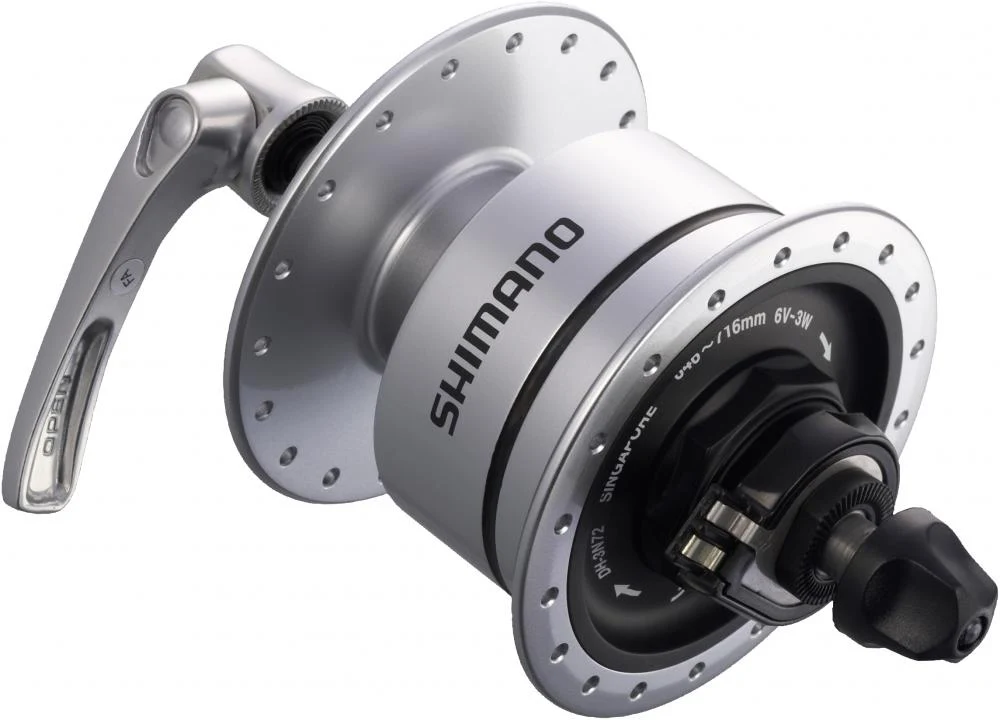 SHIMANO Nabendynamo DH-3D72 - 6V/3W, 32 Loch, Center-Lock, Silber – Hauptansicht
