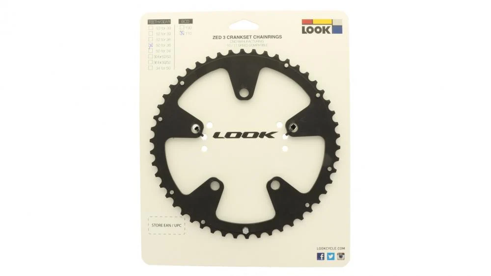 Look Look ZED3 Kettenblatt 50 Zähne 110 BCD für 36 Zähne Innenblatt - CNC Aluminium, kompatibel mit Look ZED3 Kurbeln