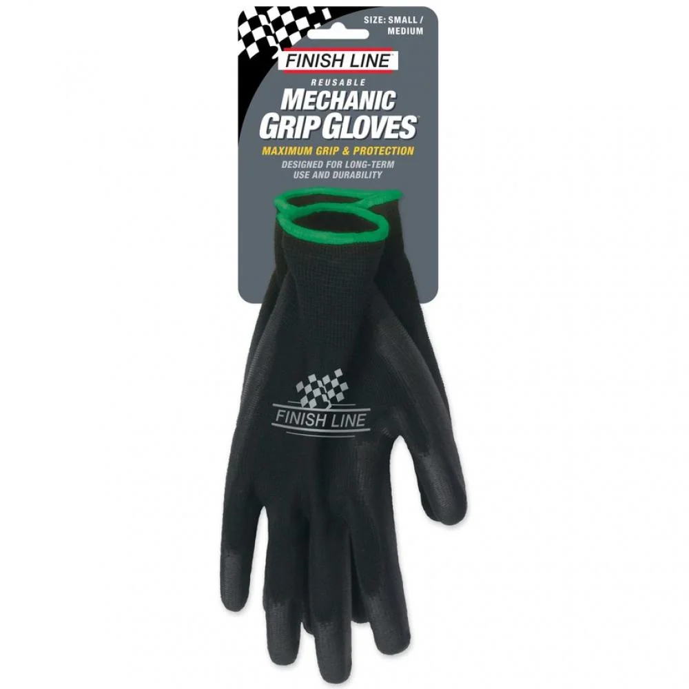 Finish Line Finish Line Mechanic Grip Gloves, Small/Medium, PU-beschichtet, latexfrei, atmungsaktiv, wiederverwendbar, ideal für präzise Fahrradreparaturen