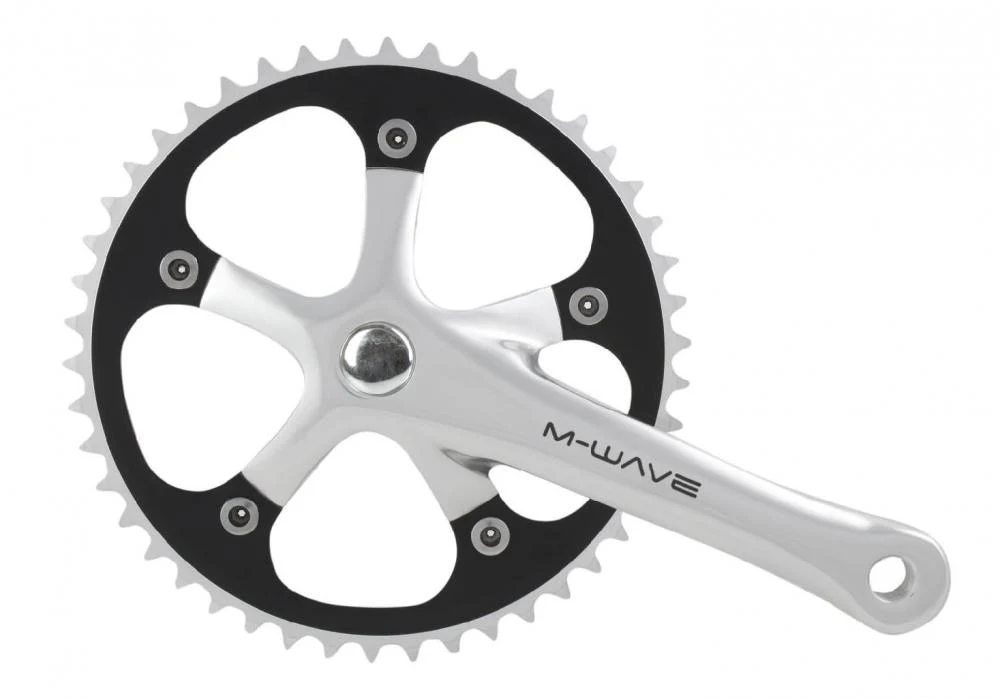M-Wave M-WAVE Kurbelgarnitur für Single Speed Alu poliert 165mm schwarzes Kettenblatt 1/2"x1/8" 46Zähne