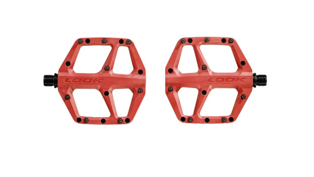 Look Look Trail Fusion Plattformpedale rot, Composite-Pedalkörper & Chromoly-Achse, 107×105 mm, 8 austauschbare Pins pro Seite,1 Paar