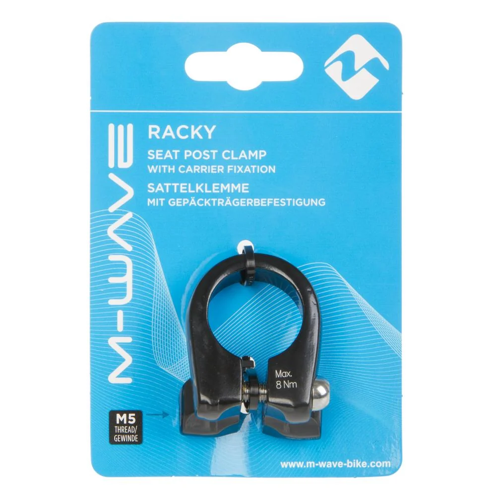 M-Wave M-Wave Racky Sattelklemme Alu 34,9 mm schwarz mit M5-Gewindeösen für Gepäckträger, max. 8 Nm